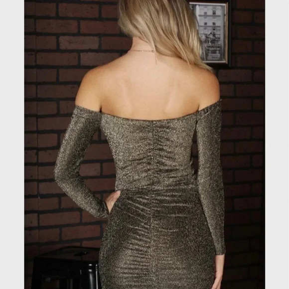 Lurux Shimmering Long Sleeve Off Shoulder Bodycon Dress S L - Picture 6 of 8